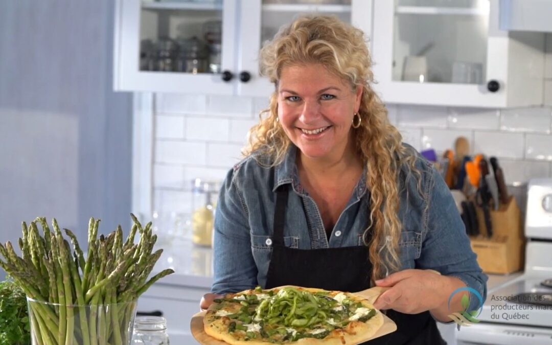 Recette : Pizza aux asperges, aux trois fromages et à l’huile d’olive assaisonnée